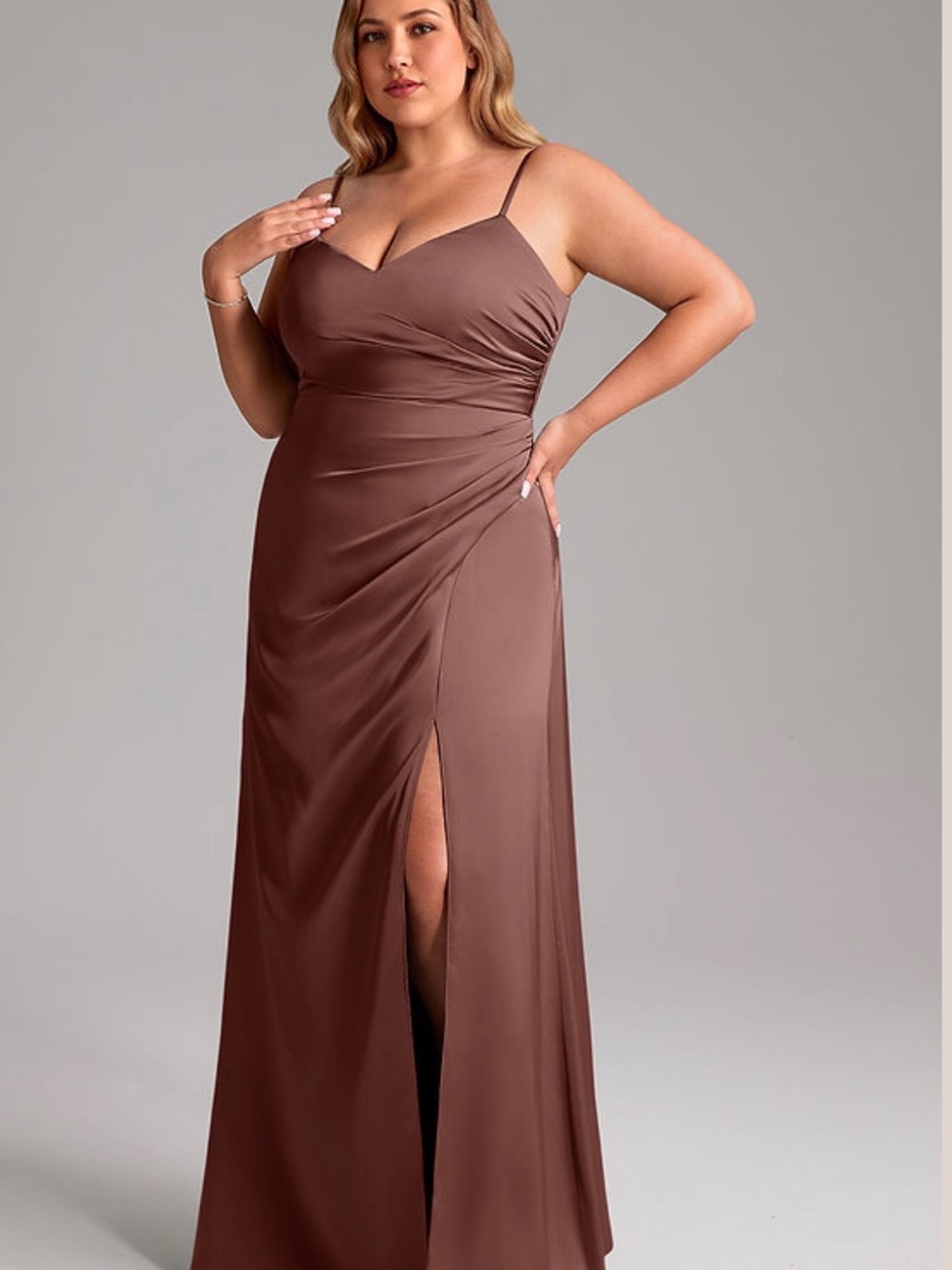 Azazie Azuree dress in espresso stretch satin 20